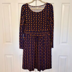 Boden Abigail Long Sleeve Cognac/Navy Geometric print Dress Size 12P